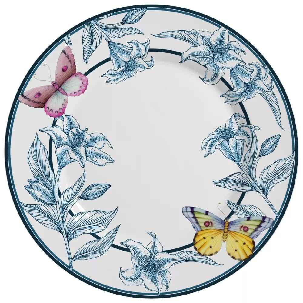 Prato Raso Blue Garden Alleanza - 6 Unidades | Cerâmica de Alta Qualidade com Decoração Digital