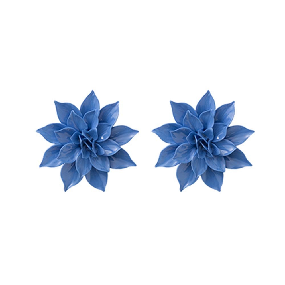 Flores de Cerâmica Azul Peônia - Esculturas 3D Feitas à Mão para Decoração de Parede
