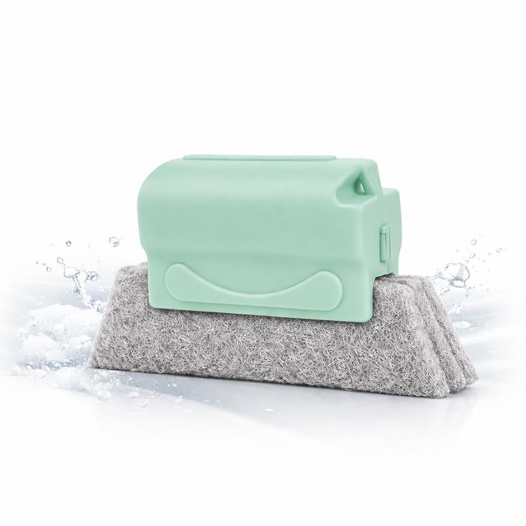 Escova de Limpeza Multiuso com Cerdas Firmes - Ideal para Janelas, Trilhos e Cantos Difíceis | Design Ergonômico e Lavável (Verde)