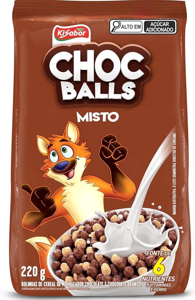 KiSabor, Chocball, Sabor Chocolate Preto e Branco, Misto, Cereal Matinal, 220 Gramas