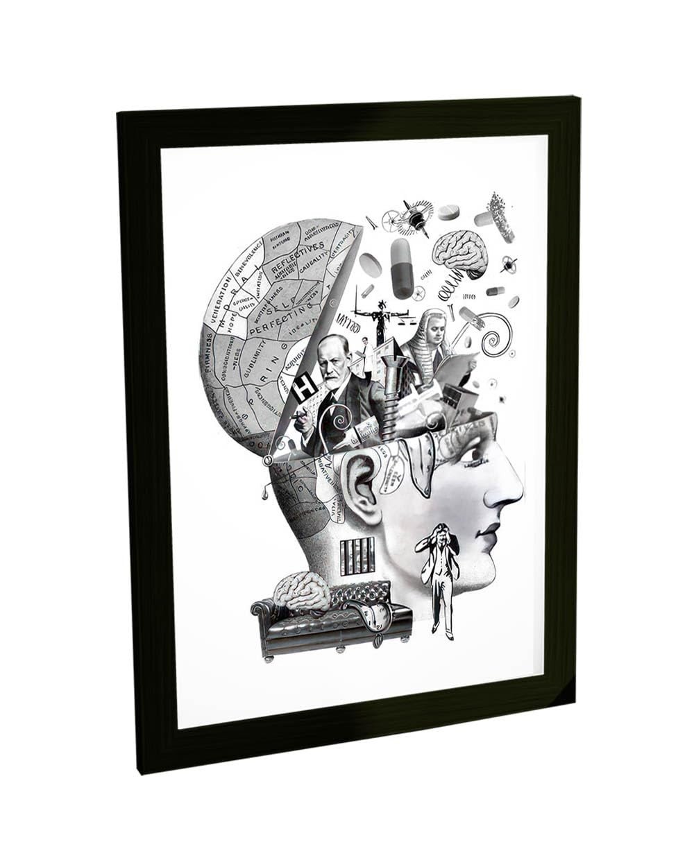 Quadro Decorativo A4 Psicologia - Cérebro, Mente e Freud | Moldura Moderna com Grampos Flexpoint
