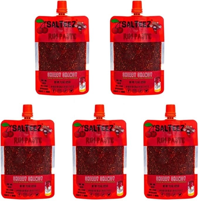 Salteez Rim Paste – Pasta de borda de chamoia cereja para suas cervejas, bebidas, lanches e muito mais! (Pacote com 5)