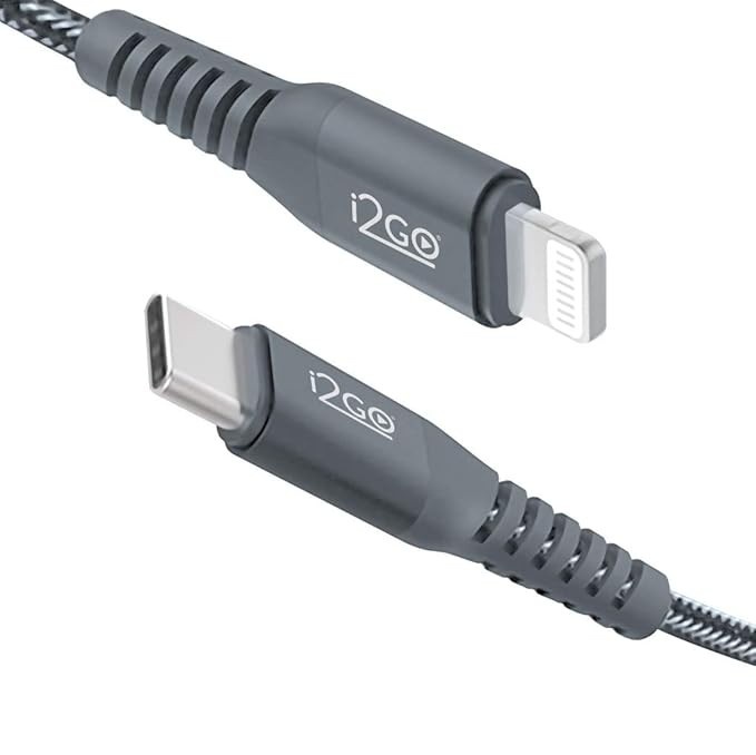 Cabo IPhone/Lightning + USB-C I2GO Certificado MFi 2m 3A Nylon Trançado Chumbo - I2GO PRO