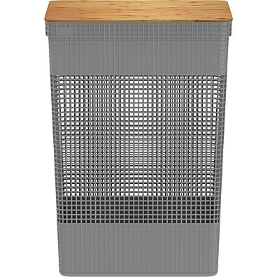 Cesto de Roupa 49L com Tampa de Bambu – Elegância e Organização