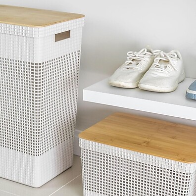 Cesto de Roupa 49L com Tampa de Bambu: Organize com Estilo!