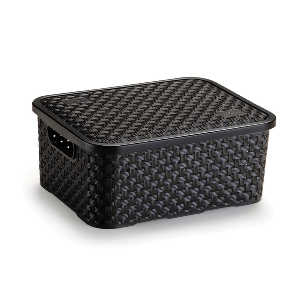 Cesto Rattan Pequeno com Tampa - Preto