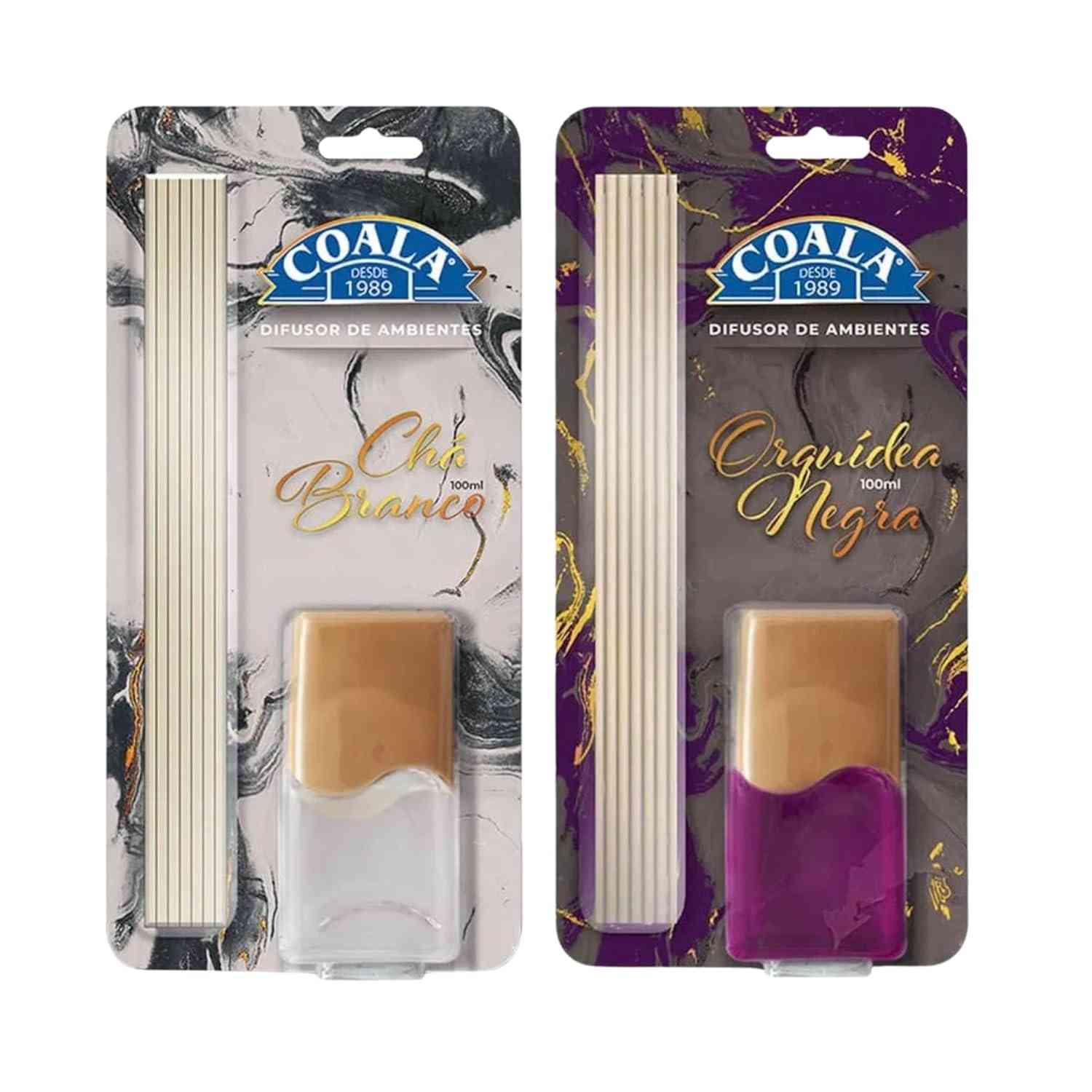 Kit Difusor de Aromas 100ml Chá Branco e Orquídea Negra - Coala Essências | Fragrâncias Sofisticadas