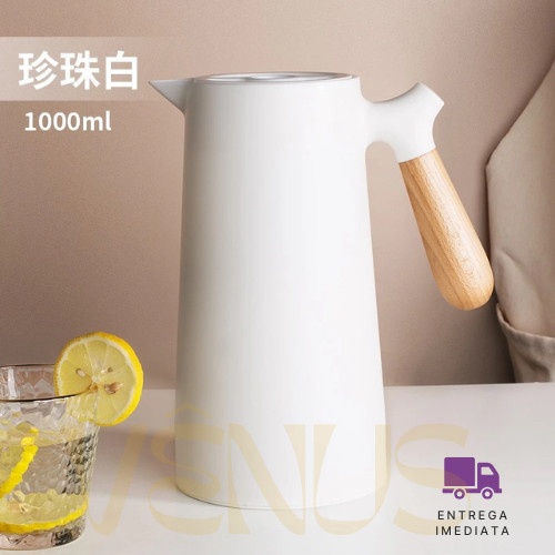 Garrafa Térmica 1L com Cabo de Madeira – Perfeita para Café e Chá