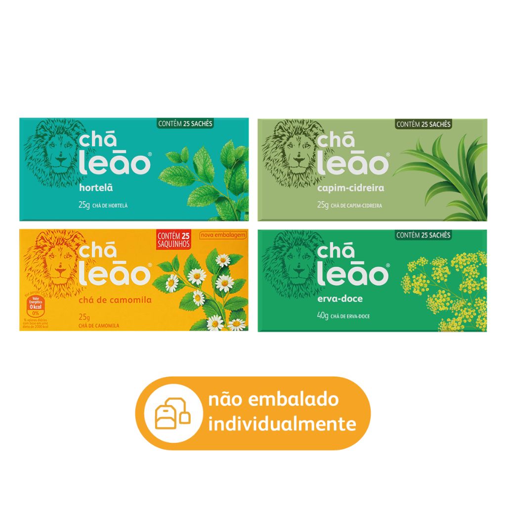 Chá Leão Linhas Ervas: 4 Sabores em 100 Sachês