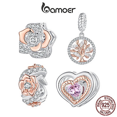 Charme Árvore da Vida em Prata 925 com Coração Rosa - Bamoer