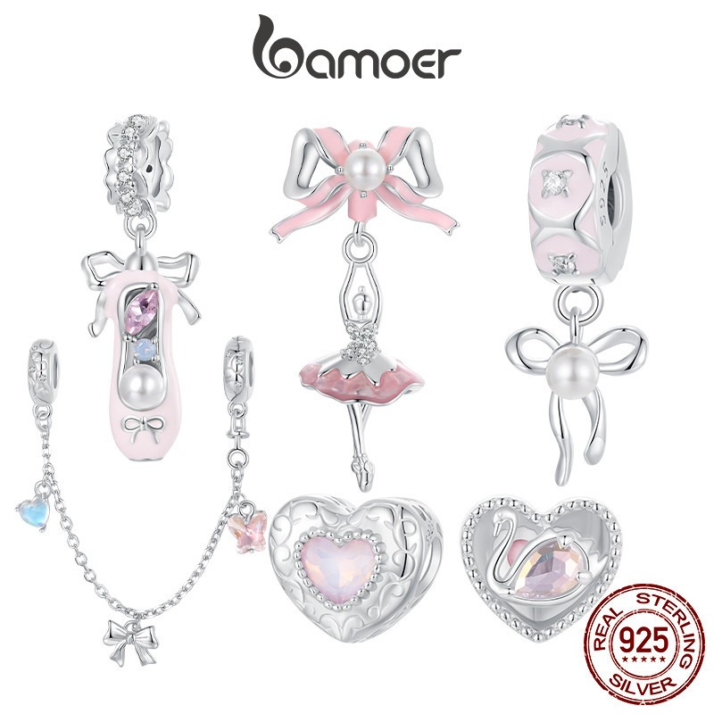 Charme Bamoer Prata 925: Coração, Cisne e Ballet