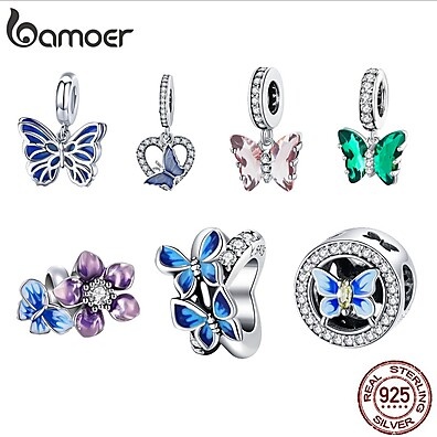 Charms Bamoer Prata 925: Borboletas para Joias DIY