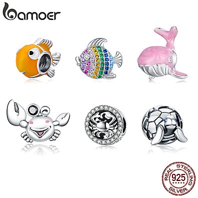 Charms Bamoer Prata 925: Peixes e Caranguejos