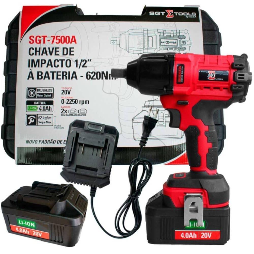 Chave de Impacto a Bateria Sigma 20V Brushless SGT-7500A: Potência e Versatilidade 1/2" com 2 Baterias