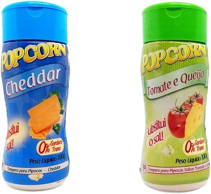Temperos P/ Pipoca Popcorn Cx 24 Frascos. 12 Cheddar - 12 Tomate e Queijo
