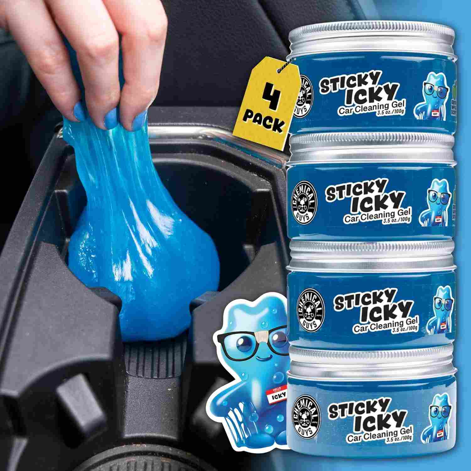 Chemical Guys Sticky Icky: Gel de Limpeza Universal para Carro, Casa e Escritório - Aroma Maçã Verde (4x 100g)