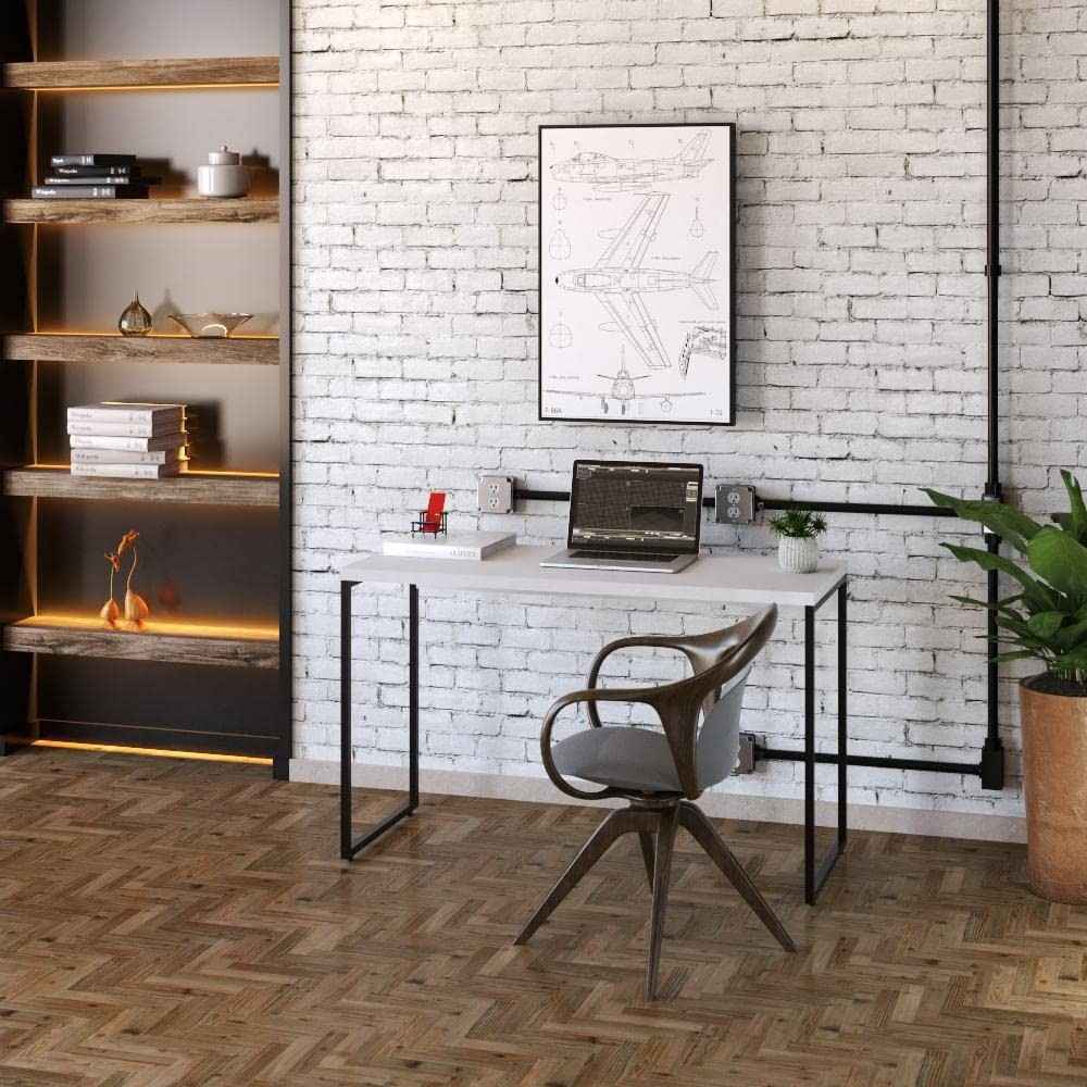 Escrivaninha Office 1.20m - Design Moderno Branco Chess com Estrutura Preta | Ideal para Escritórios e Home Office