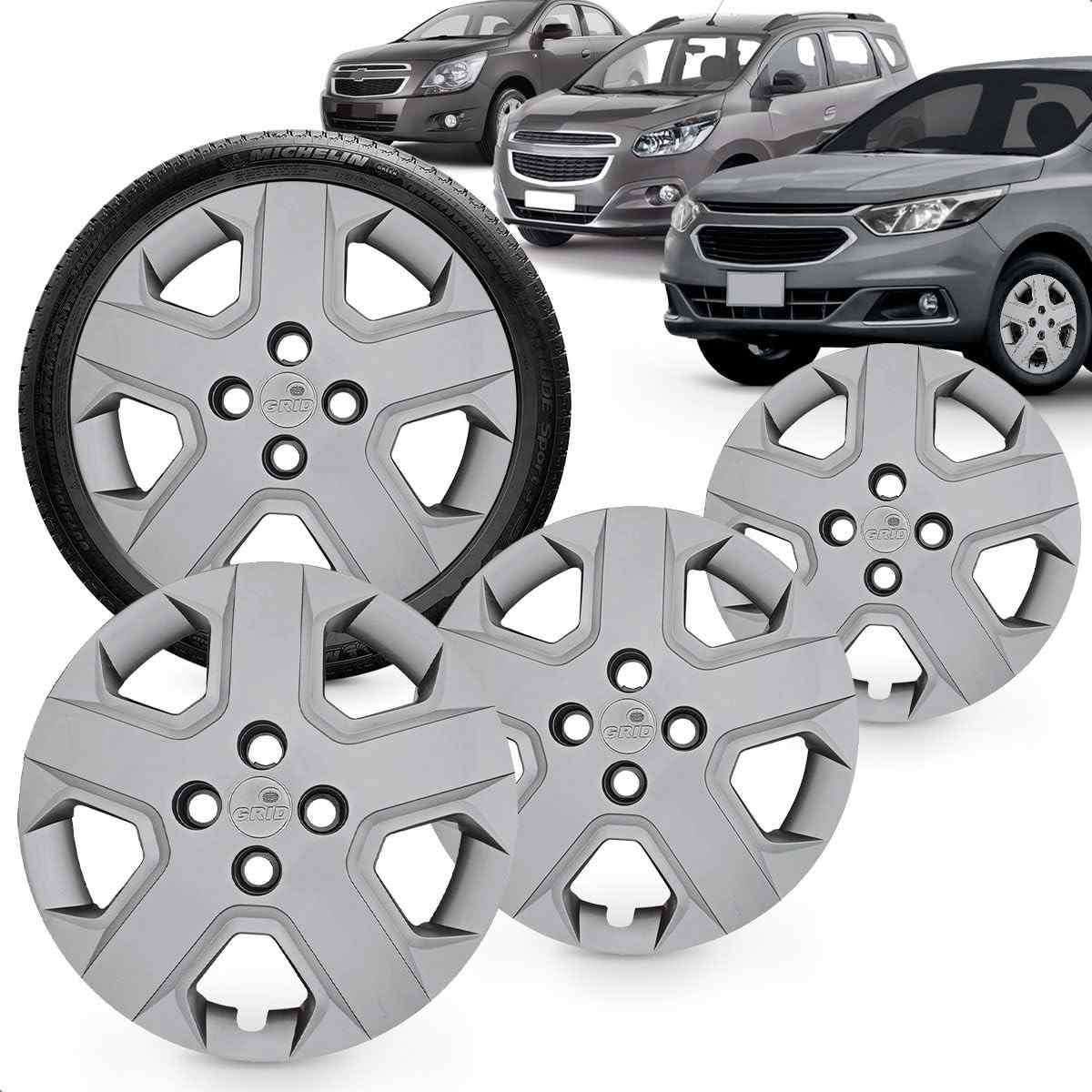 Kit 4 Calotas Aro 15 Prata Grid para Chevrolet Cobalt e Spin (2013-2020) - Design Moderno e Fixação Segura