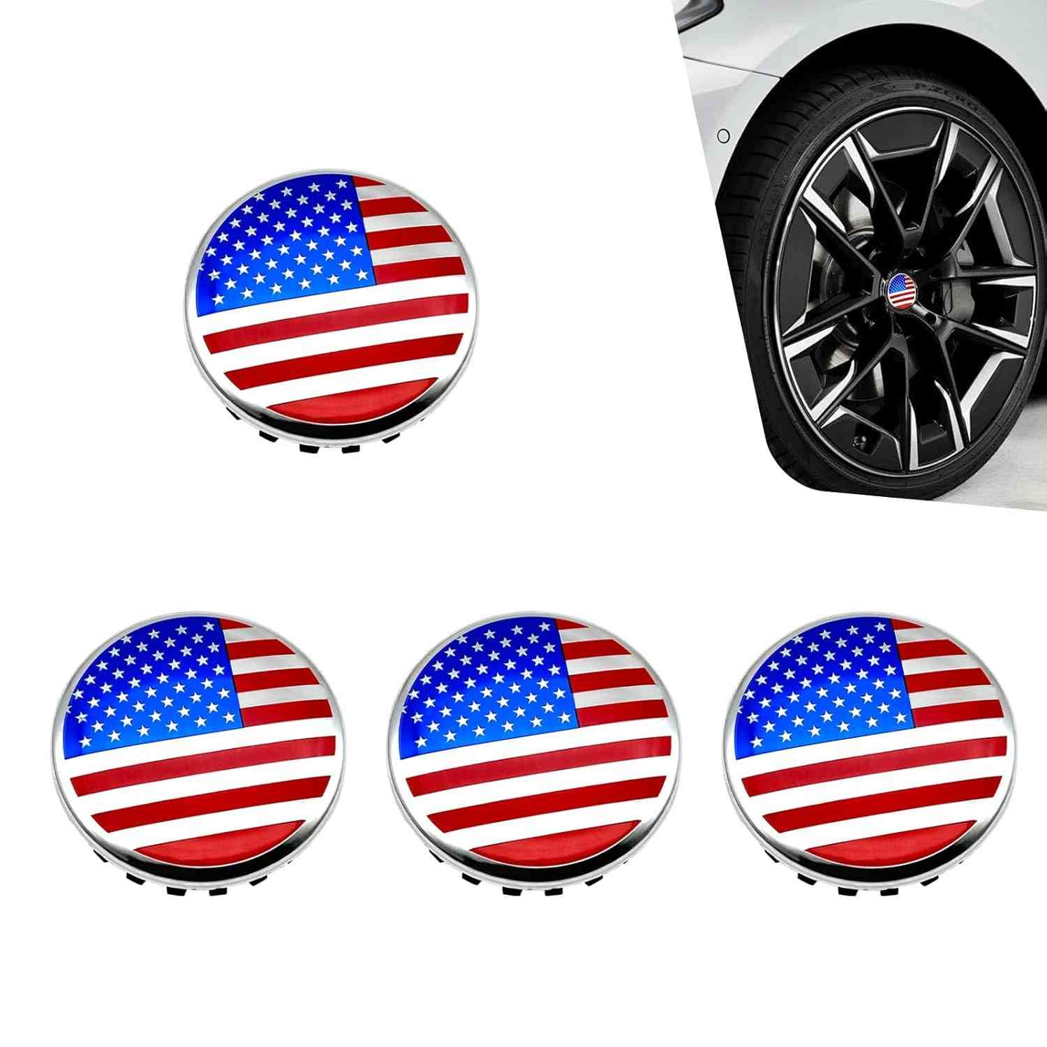 Kit 4 Calotas Bandeira Americana 83mm para Chevy GMC - Estilo Patriótico e Personalizado