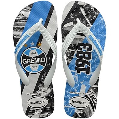 Chinelo Havaianas Top Grêmio: Branco e Azul Oficial
