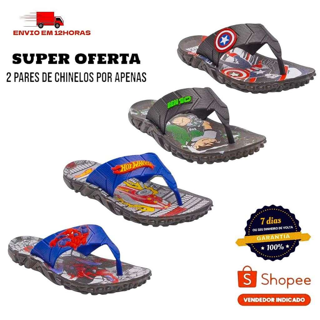 Chinelo Infantil Masculino 2 Pares Antiderrapante Confortável – Ideal para Meninos Ativos!