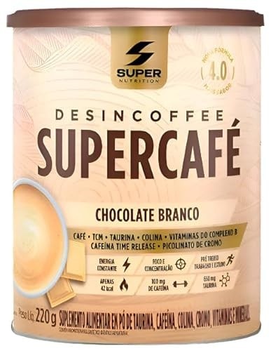Supernutrition Supercafé Desincha, Chocolate Branco, Suplemento Alimentar em Pó, 220g