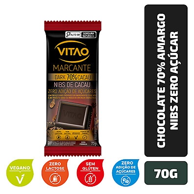 Chocolate 70% Amargo Zero Açúcar: Nibs Crocantes e Intenso Sabor