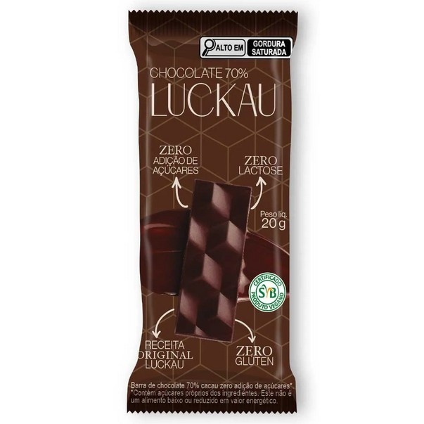 Chocolate 70% Cacau Zero Luckau – Sabor Intenso!