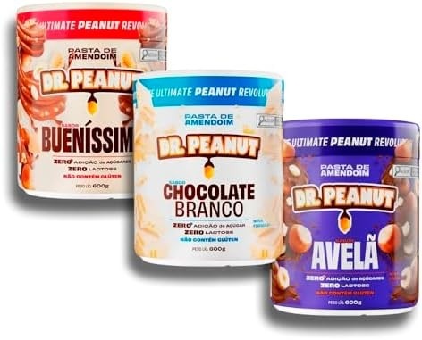 Kit 3x Pasta de Amendoim 600g com Whey Protein - Dr Peanut AVELA-BUENISSIMO-CHOCOLATE BRANCO