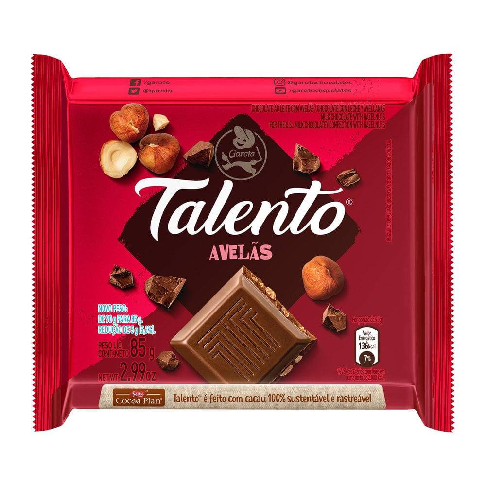 Chocolate Garoto Talento ao Leite com Avelãs: 85g de Puro Prazer