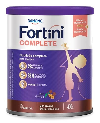 Fortini Complete Chocolate, Suplemento Infantil, 28 Vitaminas e Minerais, Fonte de Fibras e Ômega 3, 400g
