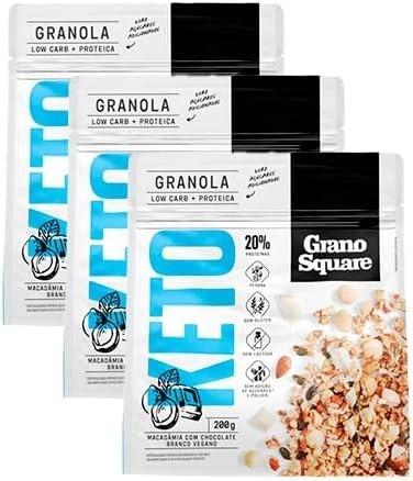 Kit 3X: Granola Keto Macadâmia com Chocolate Branco Sem Glúten GranoSquare 200g