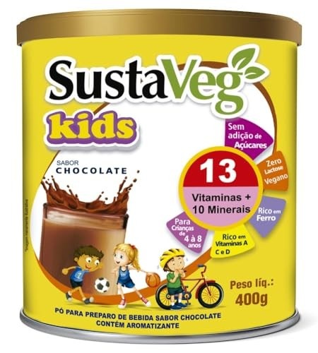 WVEGAN SustaVeg Kids Chocolate 400g - Pó Para Preparo de Bebida - Complemento Alimentar Infantil- Leite Vegetal Em Pó Nutritivo - Sem Glúten, Açúcares e Lactose - Alimentação Saudável,Saborosa e Divertida