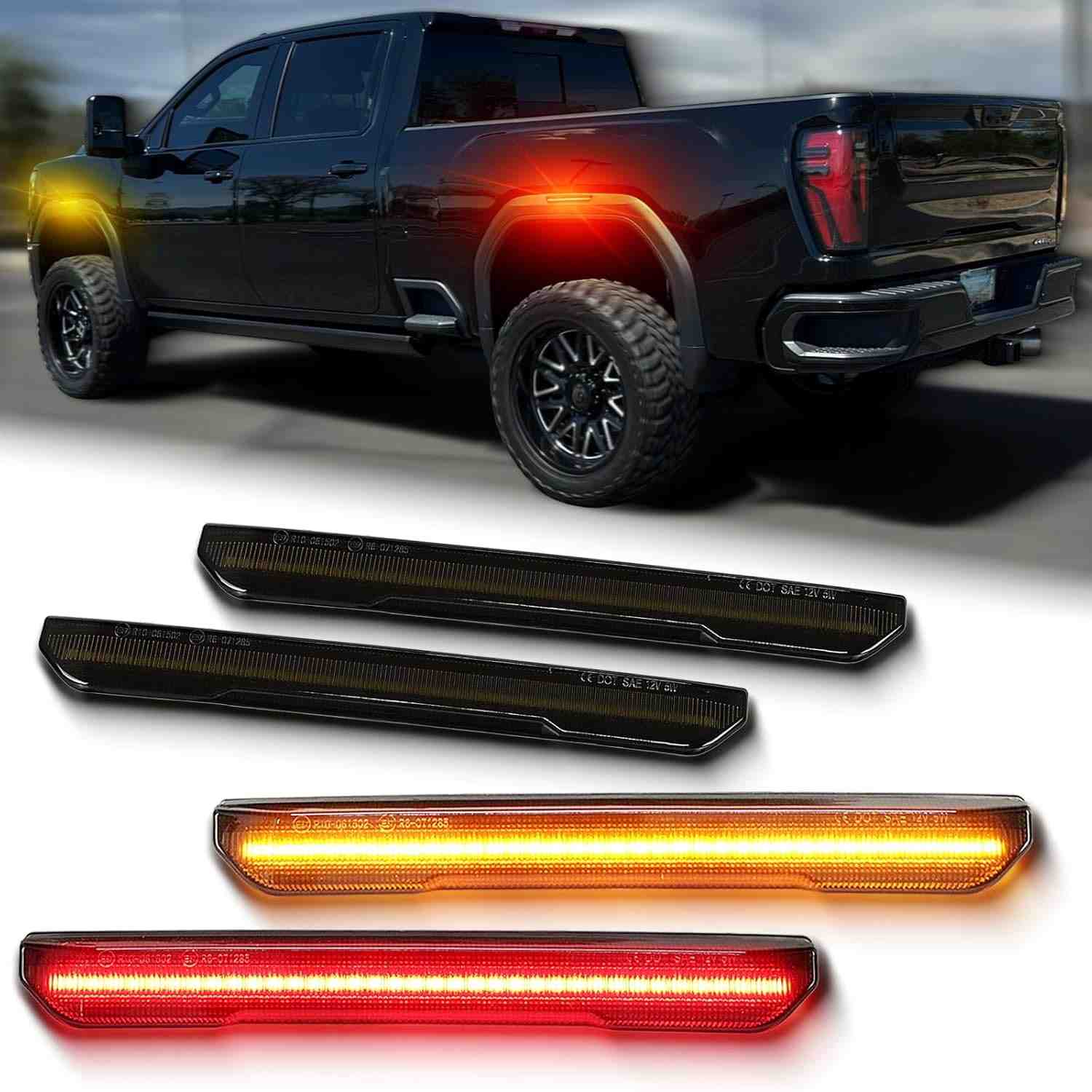 Kit Luzes LED Fumê P/ Para-choque GMC Sierra 2500HD/3500HD (2020-2024) - Upgrade Completo