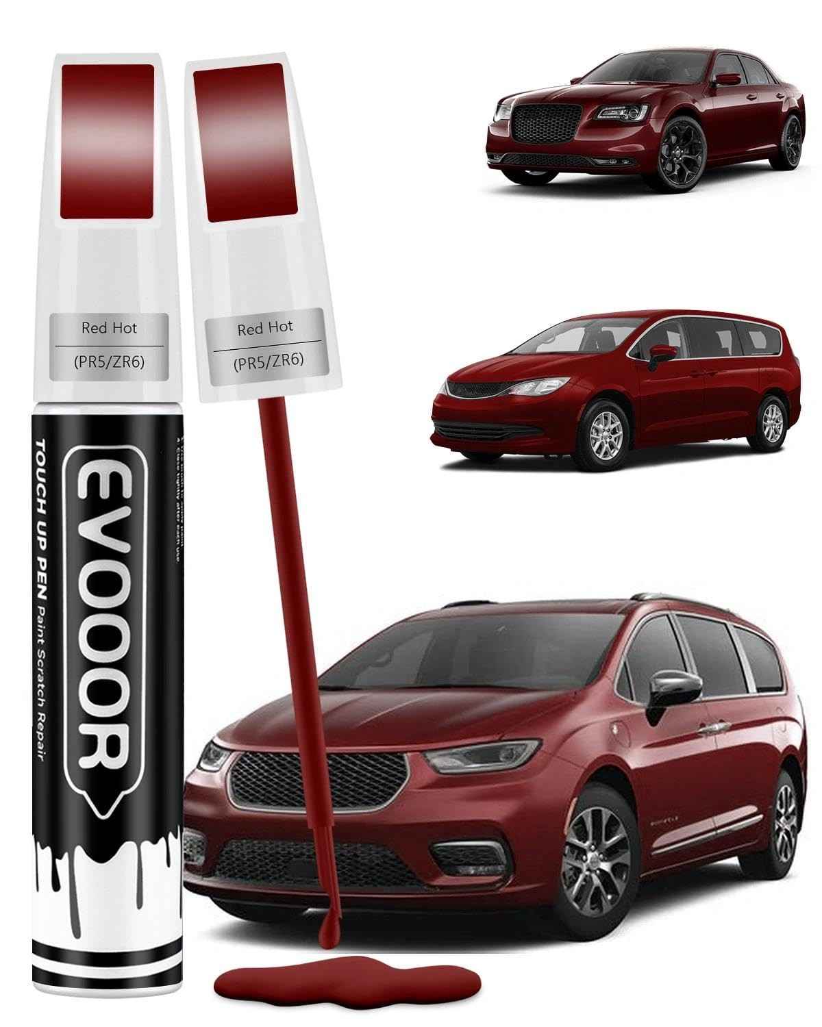 Tinta de Retoque Red Hot (PR6/ZR6) para Chrysler - Caneta 2 em 1 com Microaplicadores para Reparos Precisos