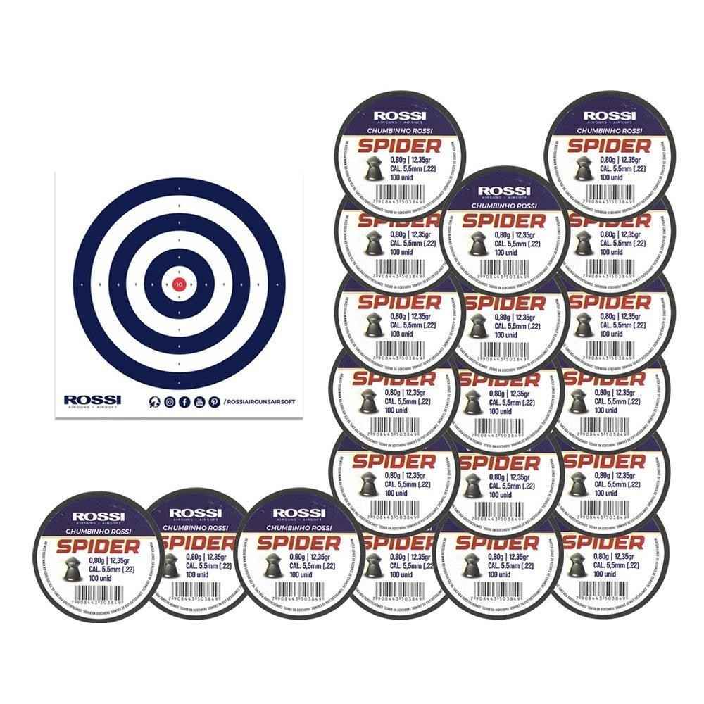 Chumbinho Rossi Spider 5,5mm: Kit com 20 Caixas + Alvos