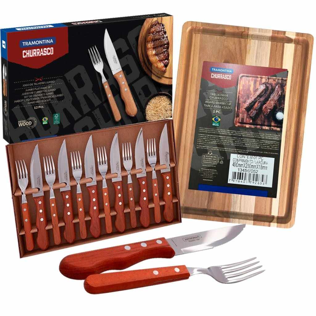 Churrasco Completo: Jogo Tramontina 13pçs + Tábua