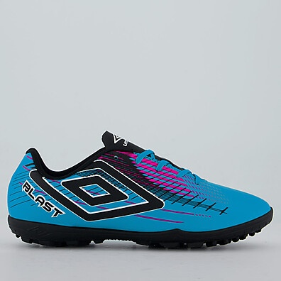 Chuteira Umbro Blast Society Azul e Rosa – Performance e Estilo