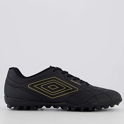 Chuteira Umbro Society Preta e Dourada – Performance e Estilo