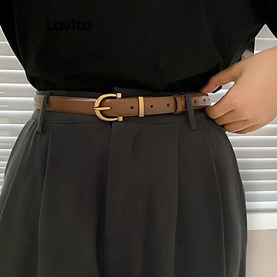 Cinto Feminino Lovito Preto Chanfrado com Fivela Dourada