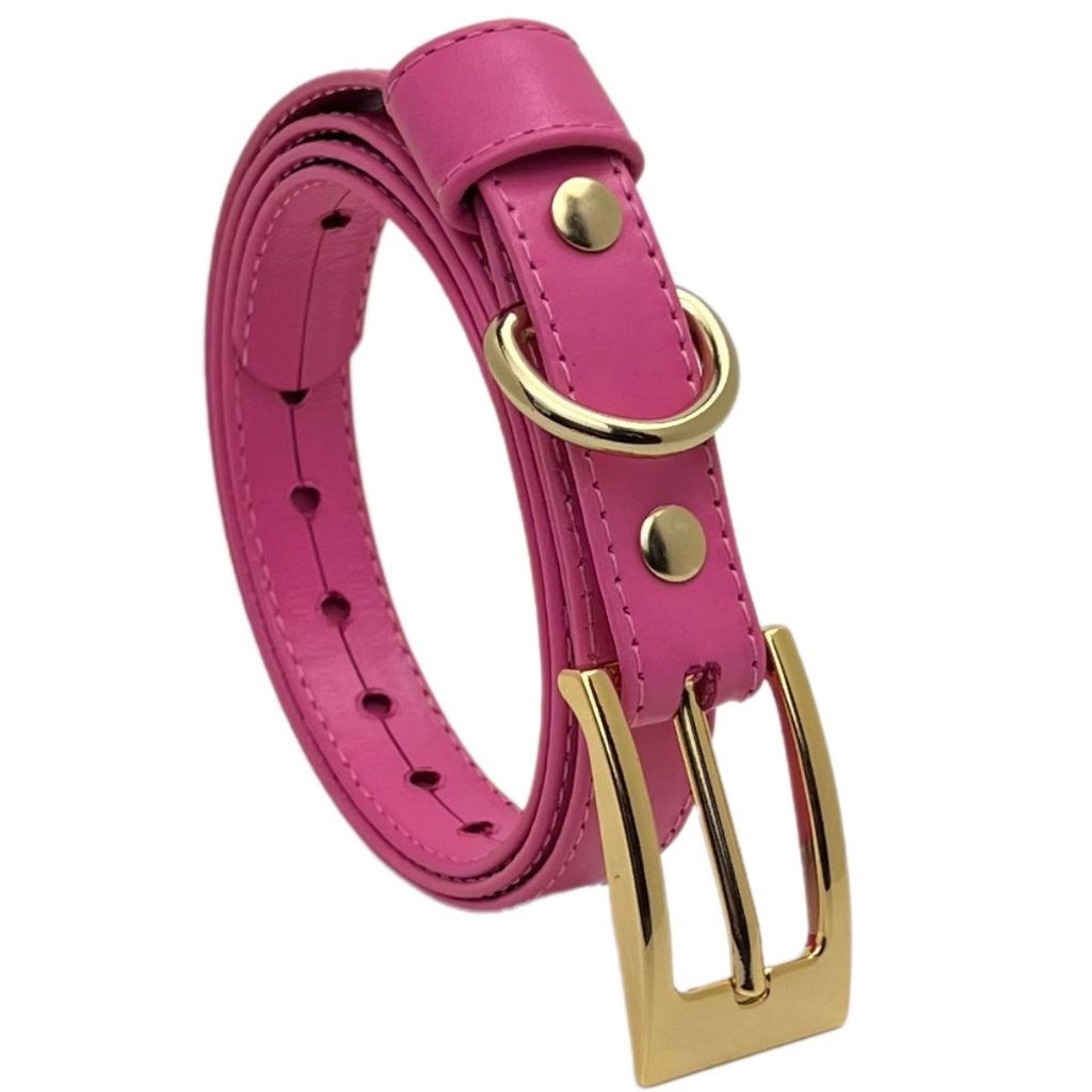 Cinto Rosa Feminino Couro Legítimo com Fivela Dourada