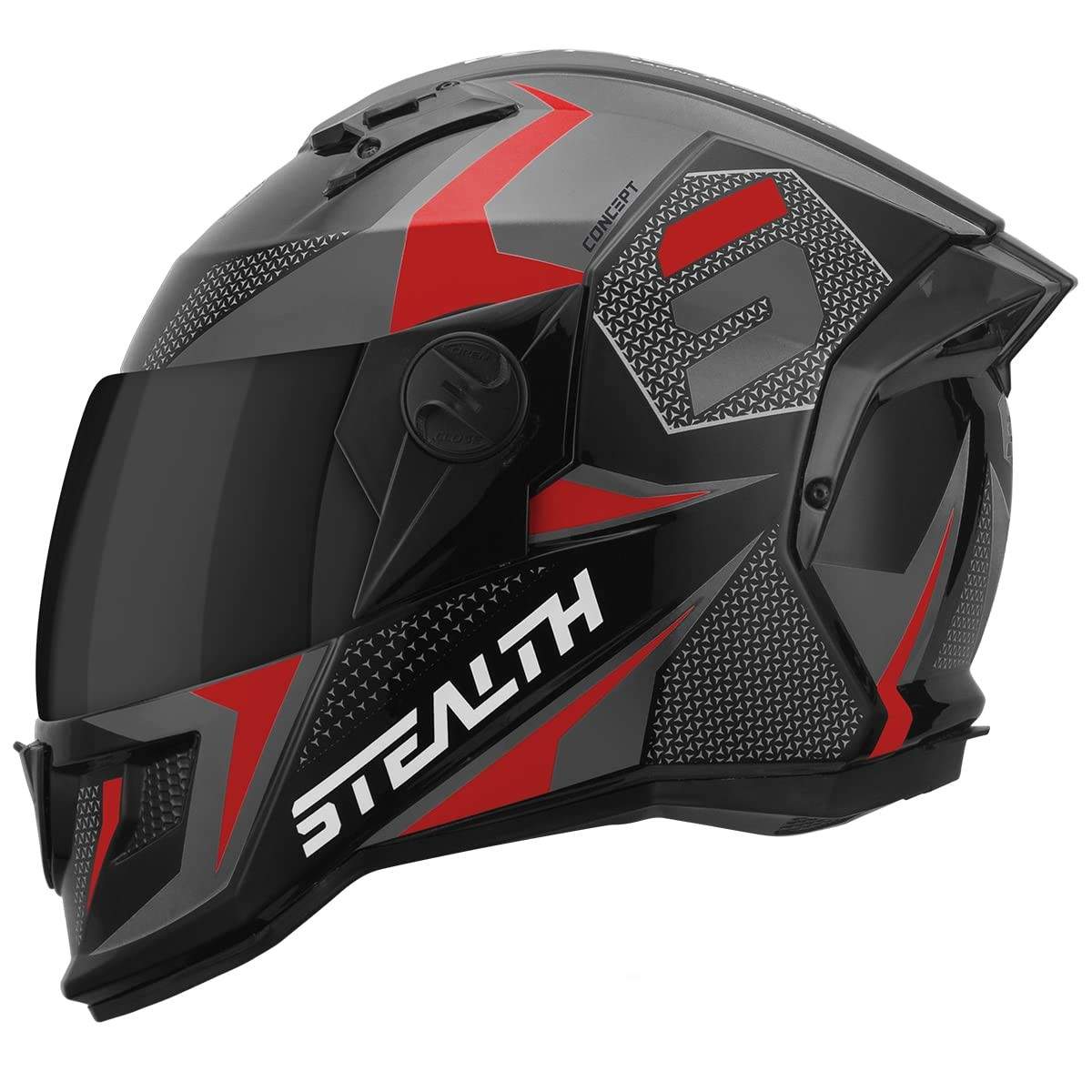 Capacete Fechado Pro Tork Stealth Concept Cinza/Vermelho Brilhante - Viseira Fumê (Tam. 58)