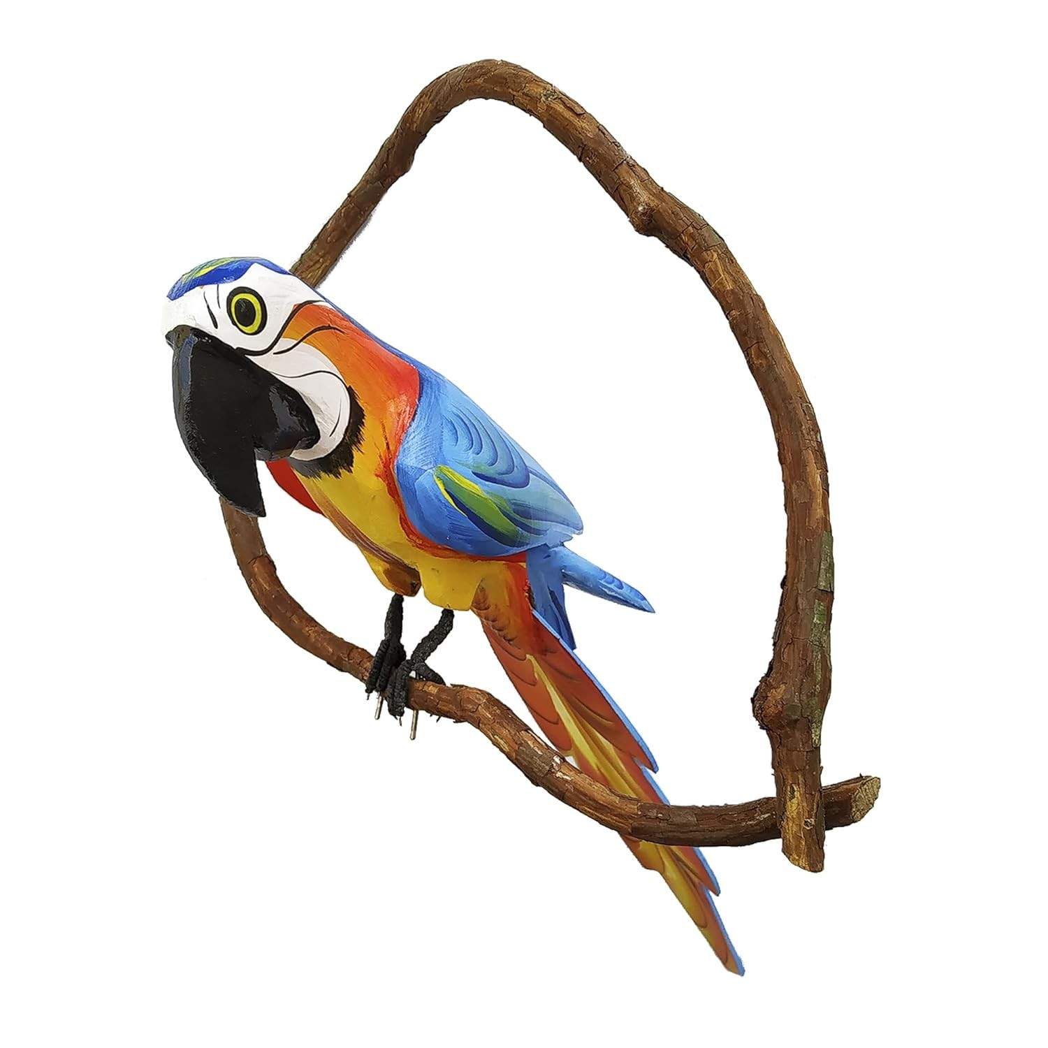 Pássaro no Cipó Arara de Madeira Artesanal Grande 70cm - Azul Canindé | Decoração Natural e Elegante