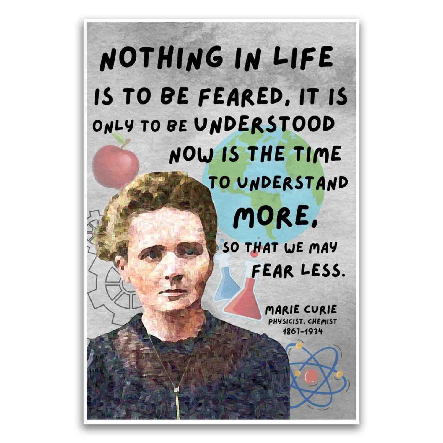 Pôster Inspirador de Ciências com Citação de Marie Curie - 30x45 cm - Papel Premium Brilhante