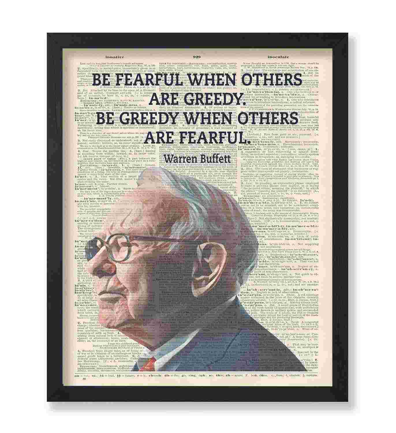 Poster Master Pôster Fearful And Greedy - Arte Motivacional com Citação de Warren Buffett para Decoração Inspiradora