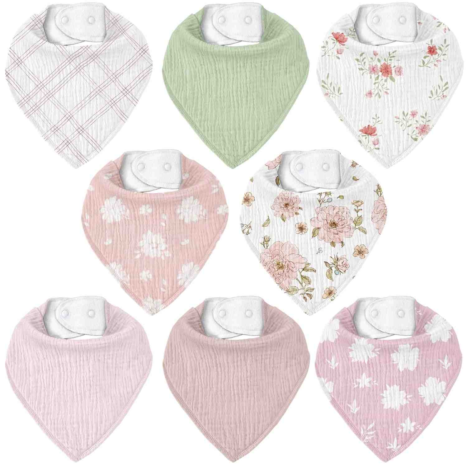 CIVARUA KIDS Babadores de musselina, pacote com 8, babador bandana para baba e dentição, algodão macio absorvente para meninas e meninos