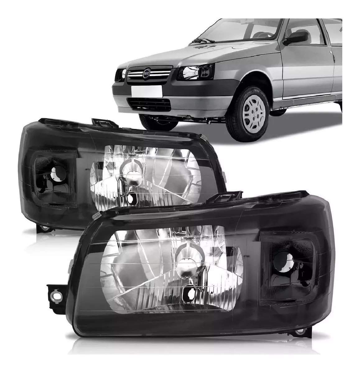 Par de Faróis Máscara Negra para Fiat Uno e Fiorino (2004-2013) - Visual Esportivo e Iluminação Clara