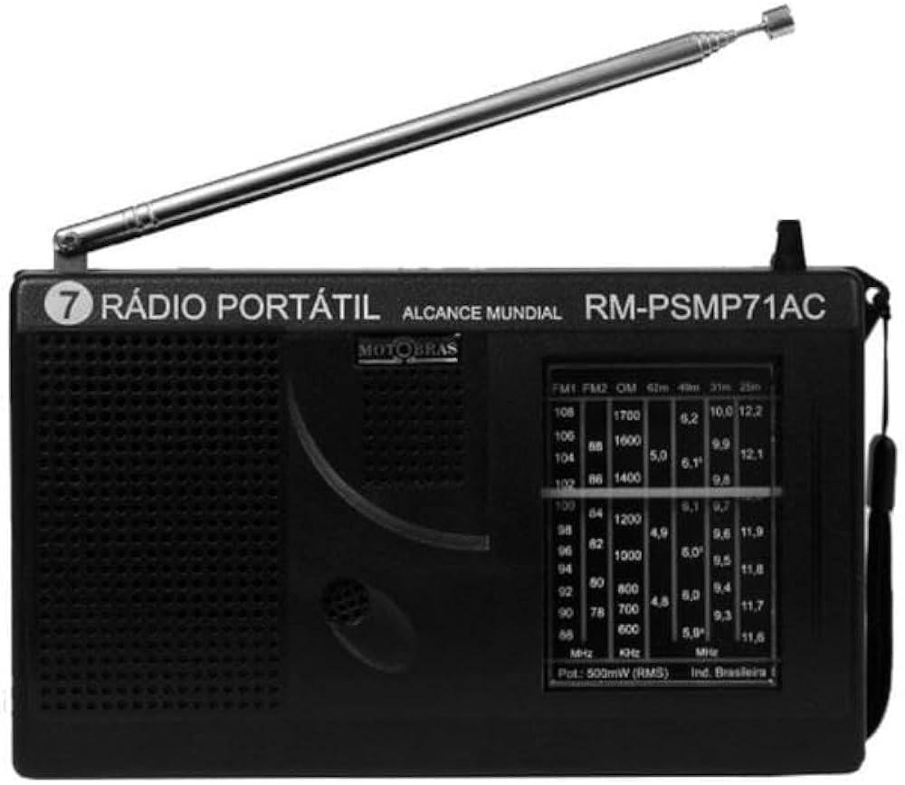 Rádio Portátil Motobras 7 Faixas AM/FM/OC - Preto | Som Claro e Alcance Ampliado