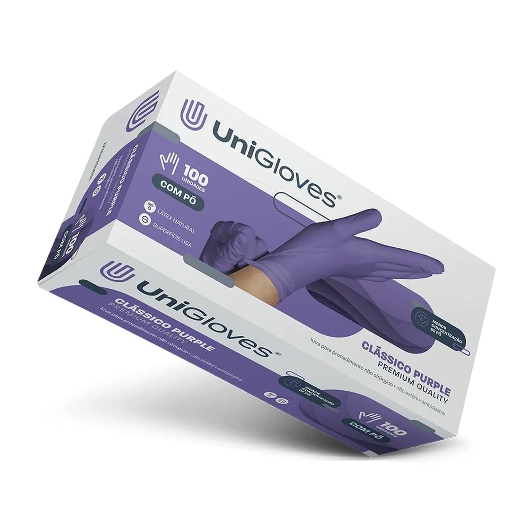 Luva Procedimento Unigloves Classic Premium Purple M - 100 Unidades | Conforto e Segurança