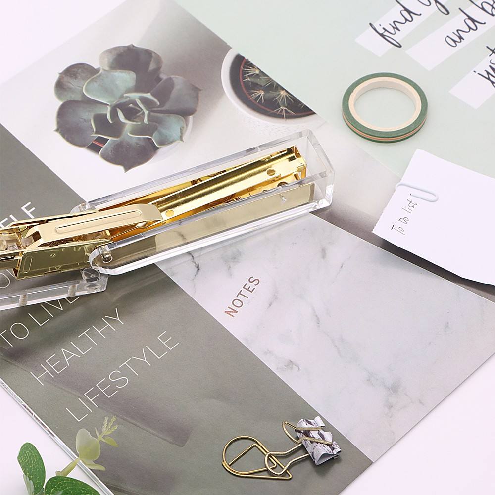 Grampeador de Luxo Amarelo Brilhante Acrílico – Design Moderno e Clássico